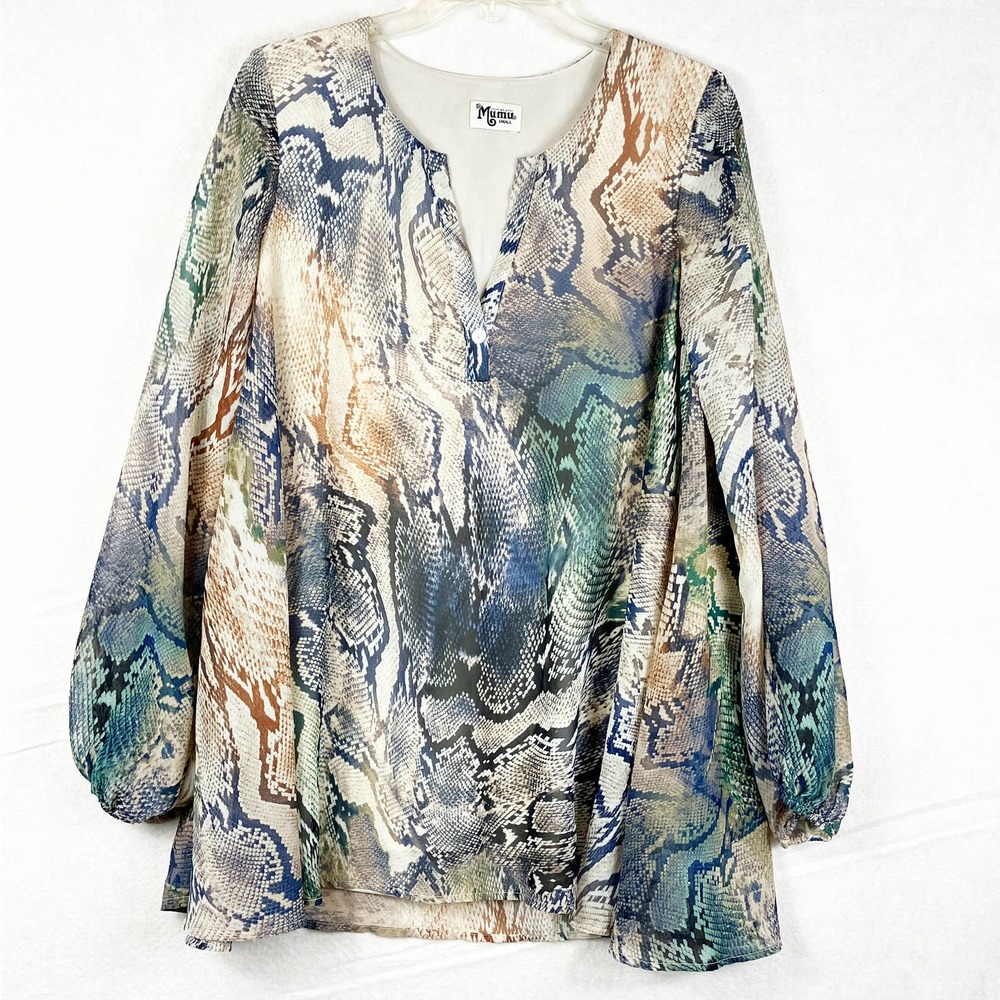 Show Me Your Mumu Tunic Top Snake Print Lined Lizzie V Neck Womens Small